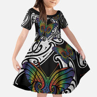 Aotearoa Takatapui Pride Kid Short Sleeve Dress Rainbow Butterfly - Free To Love