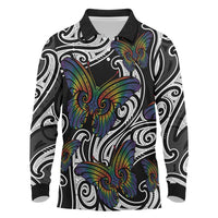 Aotearoa Takatapui Pride Long Sleeve Polo Shirt Rainbow Butterfly - Free To Love