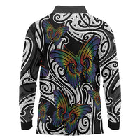 Aotearoa Takatapui Pride Long Sleeve Polo Shirt Rainbow Butterfly - Free To Love