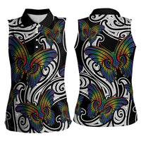 Aotearoa Takatapui Pride Women Sleeveless Polo Shirt Rainbow Butterfly - Free To Love