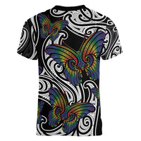Aotearoa Takatapui Pride Women V-Neck T-Shirt Rainbow Butterfly - Free To Love