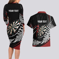 New Zealand Darts Personalised Couples Matching Long Sleeve Bodycon Dress and Hawaiian Shirt Silver Fern Dynamic LT7 - Polynesian Pride