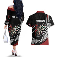 New Zealand Darts Personalised Couples Matching Off The Shoulder Long Sleeve Dress and Hawaiian Shirt Silver Fern Dynamic LT7 - Polynesian Pride
