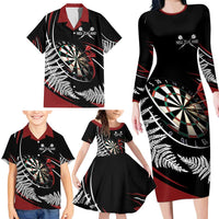 New Zealand Darts Personalised Family Matching Long Sleeve Bodycon Dress and Hawaiian Shirt Silver Fern Dynamic LT7 - Polynesian Pride