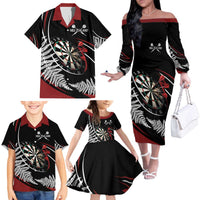 New Zealand Darts Personalised Family Matching Off The Shoulder Long Sleeve Dress and Hawaiian Shirt Silver Fern Dynamic LT7 - Polynesian Pride
