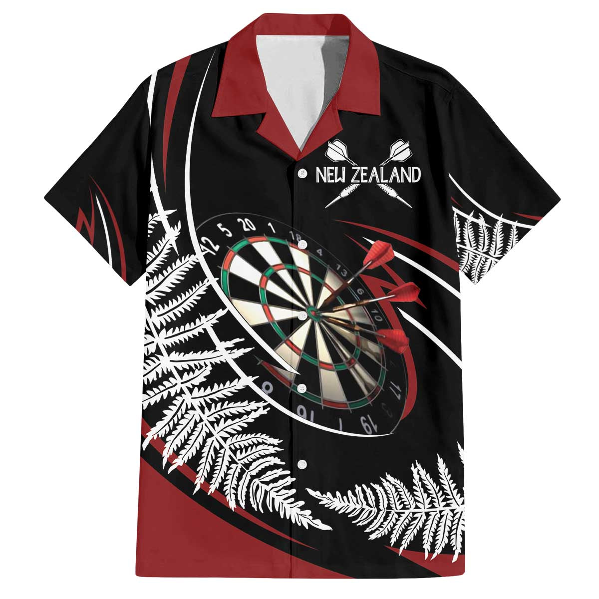 New Zealand Darts Personalised Family Matching Off The Shoulder Long Sleeve Dress and Hawaiian Shirt Silver Fern Dynamic LT7 Dad's Shirt - Short Sleeve Red - Polynesian Pride