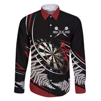 New Zealand Darts Personalised Family Matching Off The Shoulder Long Sleeve Dress and Hawaiian Shirt Silver Fern Dynamic LT7 Dad's Shirt - Long Sleeve Red - Polynesian Pride