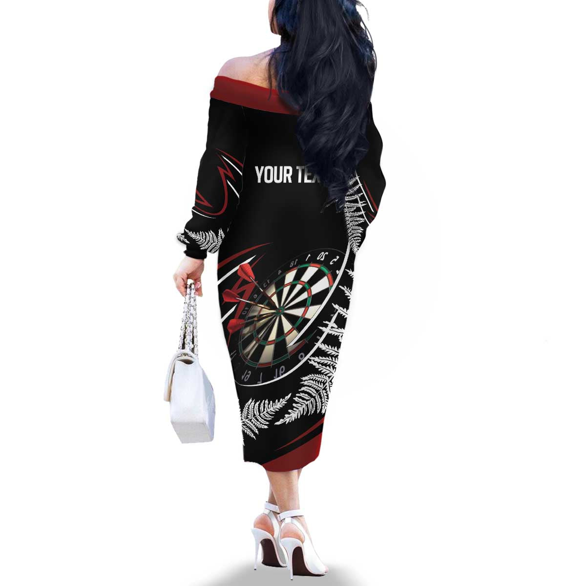 New Zealand Darts Personalised Family Matching Off The Shoulder Long Sleeve Dress and Hawaiian Shirt Silver Fern Dynamic LT7 - Polynesian Pride