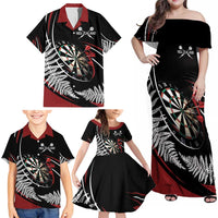 New Zealand Darts Personalised Family Matching Off Shoulder Maxi Dress and Hawaiian Shirt Silver Fern Dynamic LT7 - Polynesian Pride