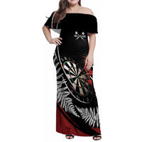 New Zealand Darts Personalised Family Matching Off Shoulder Maxi Dress and Hawaiian Shirt Silver Fern Dynamic LT7 Mom's Dress Red - Polynesian Pride