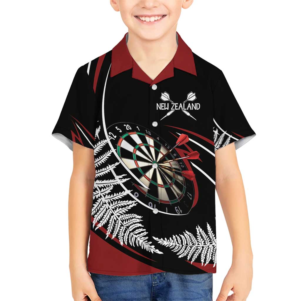 New Zealand Darts Personalised Family Matching Off Shoulder Maxi Dress and Hawaiian Shirt Silver Fern Dynamic LT7 Son's Shirt Red - Polynesian Pride
