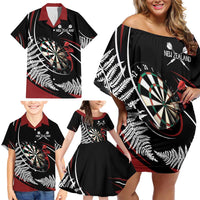 New Zealand Darts Personalised Family Matching Off Shoulder Short Dress and Hawaiian Shirt Silver Fern Dynamic LT7 - Polynesian Pride