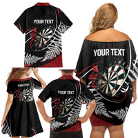 New Zealand Darts Personalised Family Matching Off Shoulder Short Dress and Hawaiian Shirt Silver Fern Dynamic LT7 - Polynesian Pride