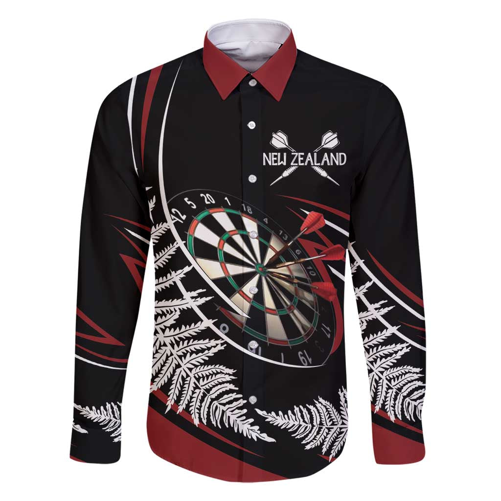New Zealand Darts Personalised Family Matching Off Shoulder Short Dress and Hawaiian Shirt Silver Fern Dynamic LT7 Dad's Shirt - Long Sleeve Red - Polynesian Pride