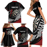 New Zealand Darts Personalised Family Matching Short Sleeve Bodycon Dress and Hawaiian Shirt Silver Fern Dynamic LT7 - Polynesian Pride
