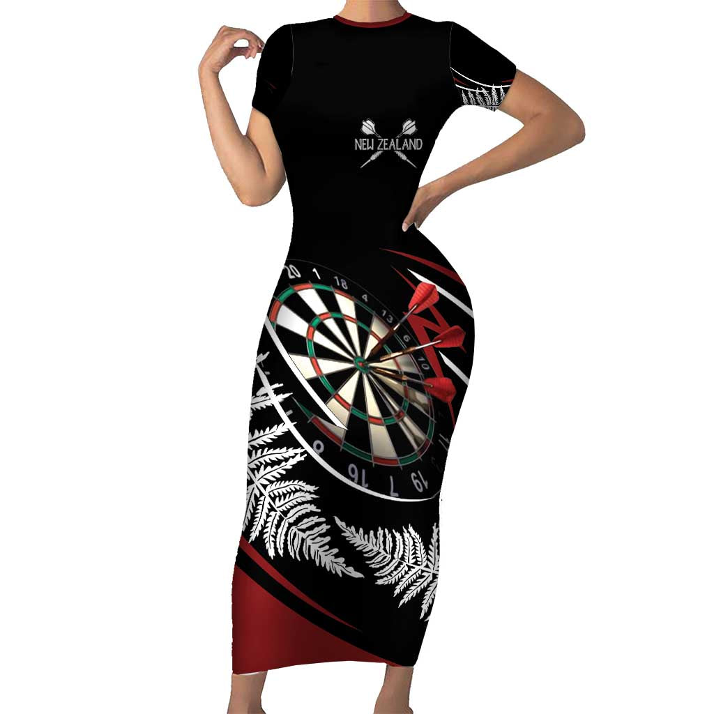 New Zealand Darts Personalised Family Matching Short Sleeve Bodycon Dress and Hawaiian Shirt Silver Fern Dynamic LT7 Mom's Dress Red - Polynesian Pride