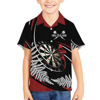 New Zealand Darts Personalised Family Matching Short Sleeve Bodycon Dress and Hawaiian Shirt Silver Fern Dynamic LT7 Son's Shirt Red - Polynesian Pride