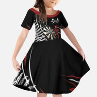 New Zealand Darts Personalised Family Matching Tank Maxi Dress and Hawaiian Shirt Silver Fern Dynamic LT7 Daughter's Dress Red - Polynesian Pride