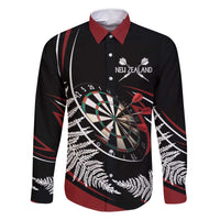 New Zealand Darts Personalised Family Matching Tank Maxi Dress and Hawaiian Shirt Silver Fern Dynamic LT7 Dad's Shirt - Long Sleeve Red - Polynesian Pride