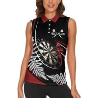 New Zealand Darts Personalised Women Sleeveless Polo Shirt Silver Fern Dynamic