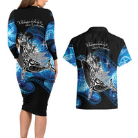 Maori Matariki Te Araroa Paikea Starry Couples Matching Long Sleeve Bodycon Dress and Hawaiian Shirt Tangaroa Whakatauki LT7 - Polynesian Pride