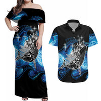 Maori Matariki Te Araroa Paikea Starry Couples Matching Off Shoulder Maxi Dress and Hawaiian Shirt Tangaroa Whakatauki