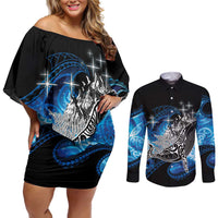 Maori Matariki Te Araroa Paikea Starry Couples Matching Off Shoulder Short Dress and Long Sleeve Button Shirt Tangaroa Whakatauki