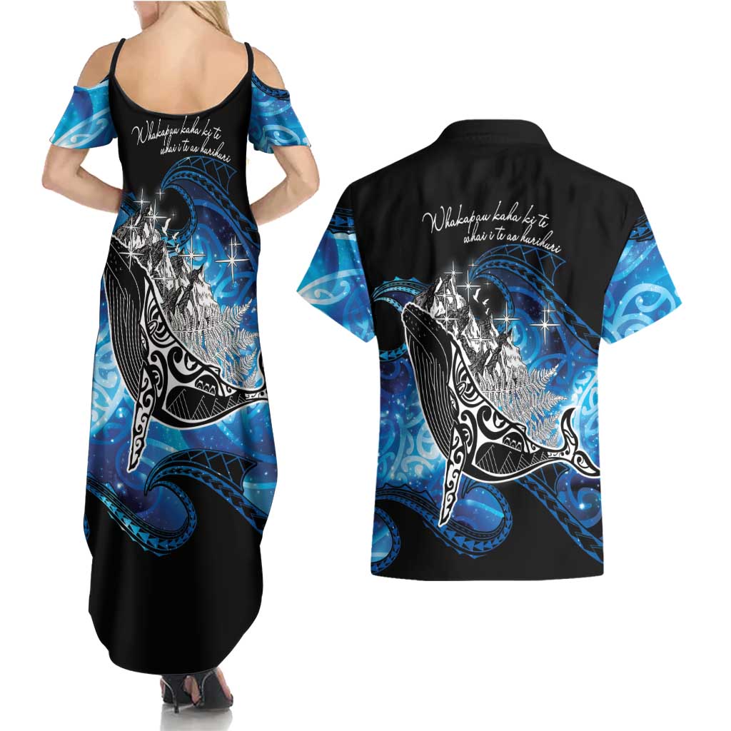 Maori Matariki Te Araroa Paikea Starry Couples Matching Summer Maxi Dress and Hawaiian Shirt Tangaroa Whakatauki