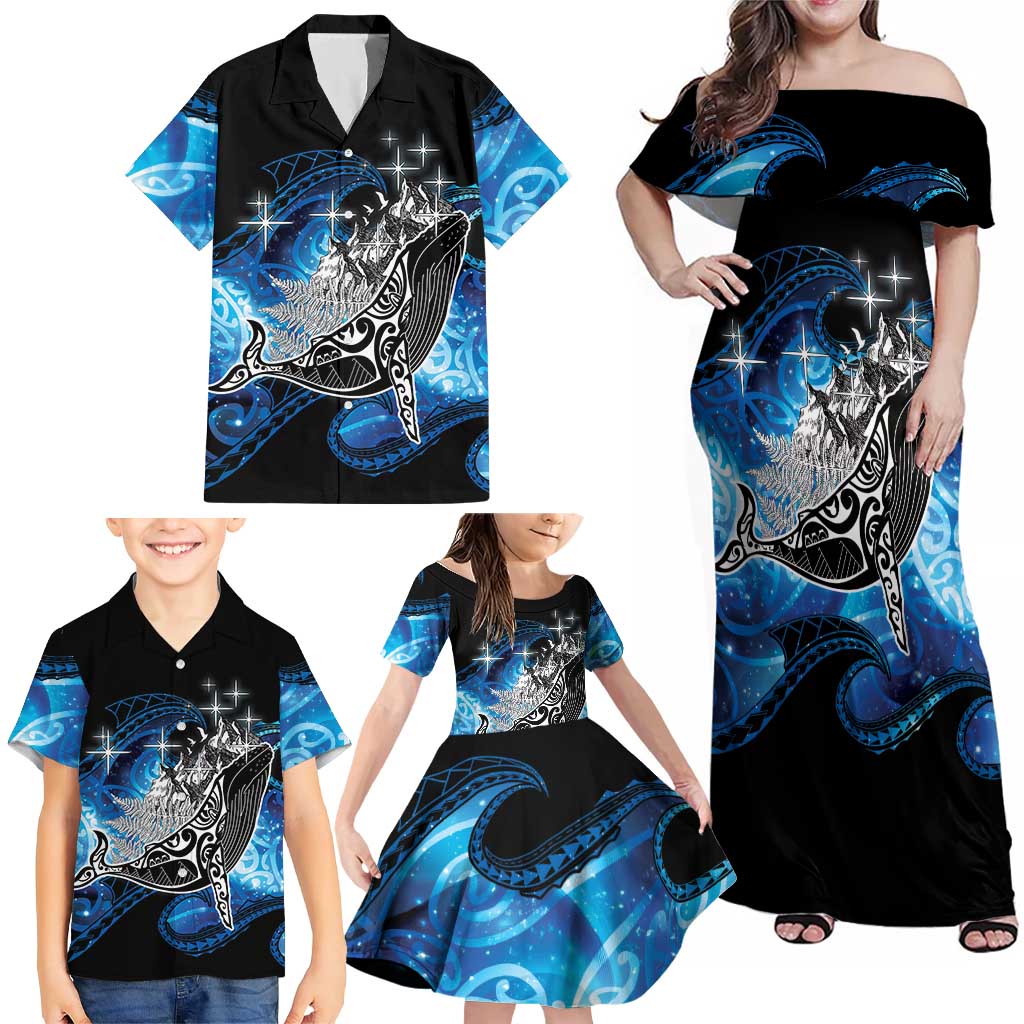 Maori Matariki Te Araroa Paikea Starry Family Matching Off Shoulder Maxi Dress and Hawaiian Shirt Tangaroa Whakatauki LT7 - Polynesian Pride