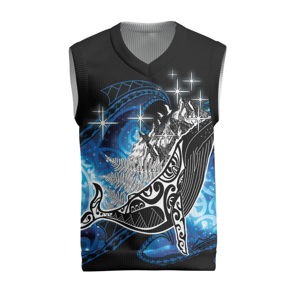 Maori Matariki Te Araroa Paikea Starry Christmas Knitted V-Neck Vest Tangaroa Whakatauki LT7 Black - Polynesian Pride