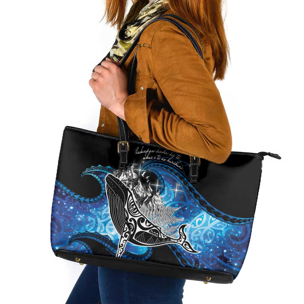 Maori Matariki Te Araroa Paikea Starry Leather Tote Bag Tangaroa Whakatauki