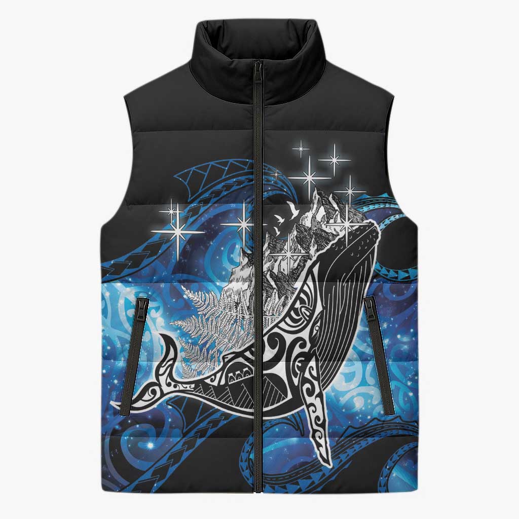 Maori Matariki Te Araroa Paikea Starry Sleeveless Puffer Jacket Tangaroa Whakatauki