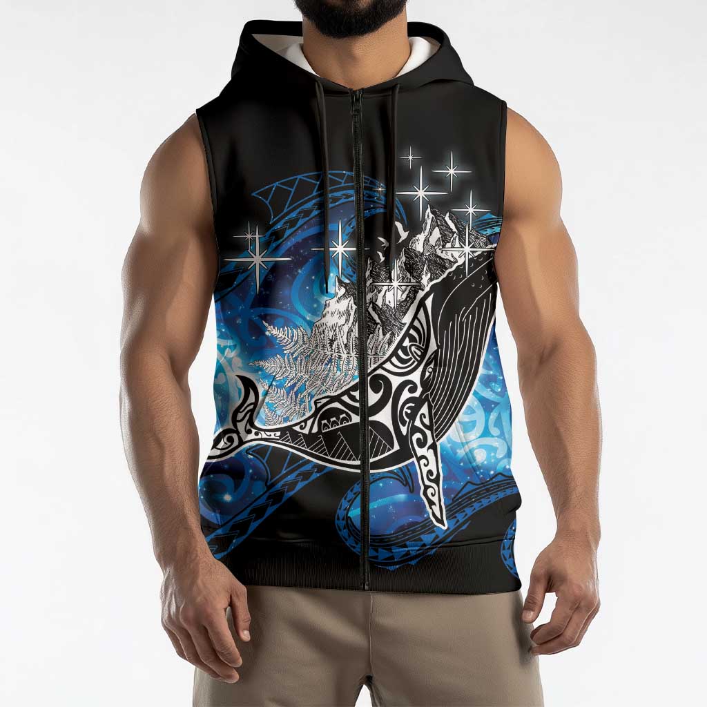 Maori Matariki Te Araroa Paikea Starry Sleeveless Zip Hoodie Tangaroa Whakatauki