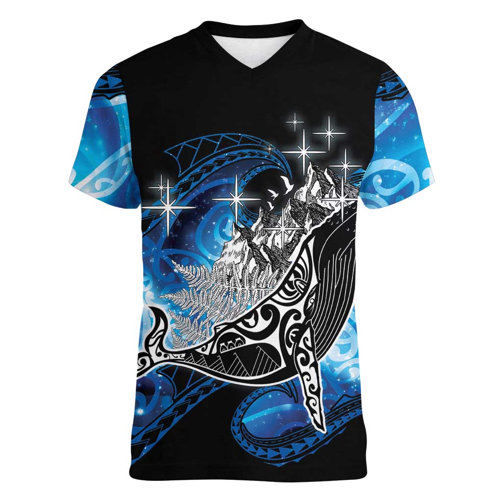 Maori Matariki Te Araroa Paikea Starry Women V-Neck T-Shirt Tangaroa Whakatauki