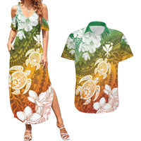 Kanaka Maoli Hawaii Flag Day Couples Matching Summer Maxi Dress and Hawaiian Shirt Vibrant Frangipani