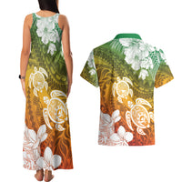 Kanaka Maoli Hawaii Flag Day Couples Matching Tank Maxi Dress and Hawaiian Shirt Vibrant Frangipani