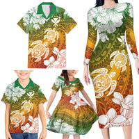 Kanaka Maoli Hawaii Flag Day Family Matching Long Sleeve Bodycon Dress and Hawaiian Shirt Vibrant Frangipani LT7 - Polynesian Pride