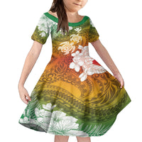 Kanaka Maoli Hawaii Flag Day Family Matching Off The Shoulder Long Sleeve Dress and Hawaiian Shirt Vibrant Frangipani LT7 Daughter's Dress Colorful - Polynesian Pride