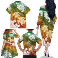 Kanaka Maoli Hawaii Flag Day Family Matching Off The Shoulder Long Sleeve Dress and Hawaiian Shirt Vibrant Frangipani LT7 - Polynesian Pride