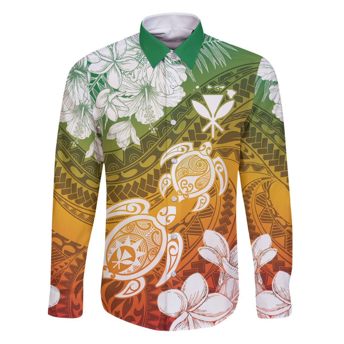 Kanaka Maoli Hawaii Flag Day Family Matching Puletasi and Hawaiian Shirt Vibrant Frangipani LT7 Dad's Shirt - Long Sleeve Colorful - Polynesian Pride