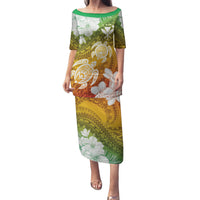 Kanaka Maoli Hawaii Flag Day Family Matching Puletasi and Hawaiian Shirt Vibrant Frangipani LT7 Mom's Dress Colorful - Polynesian Pride