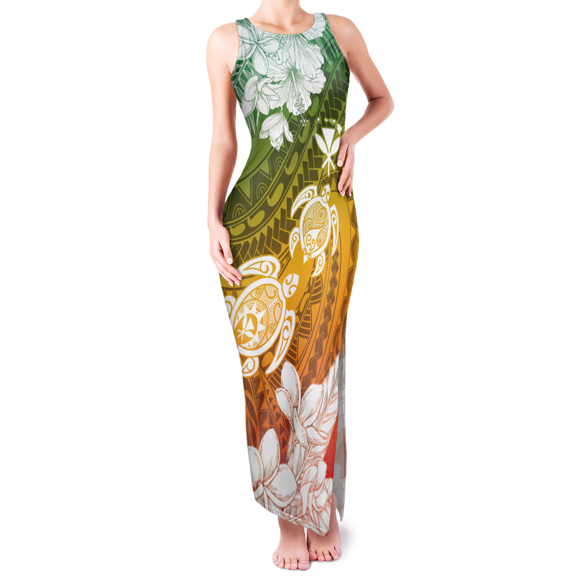 Kanaka Maoli Hawaii Flag Day Family Matching Tank Maxi Dress and Hawaiian Shirt Vibrant Frangipani LT7 Mom's Dress Colorful - Polynesian Pride