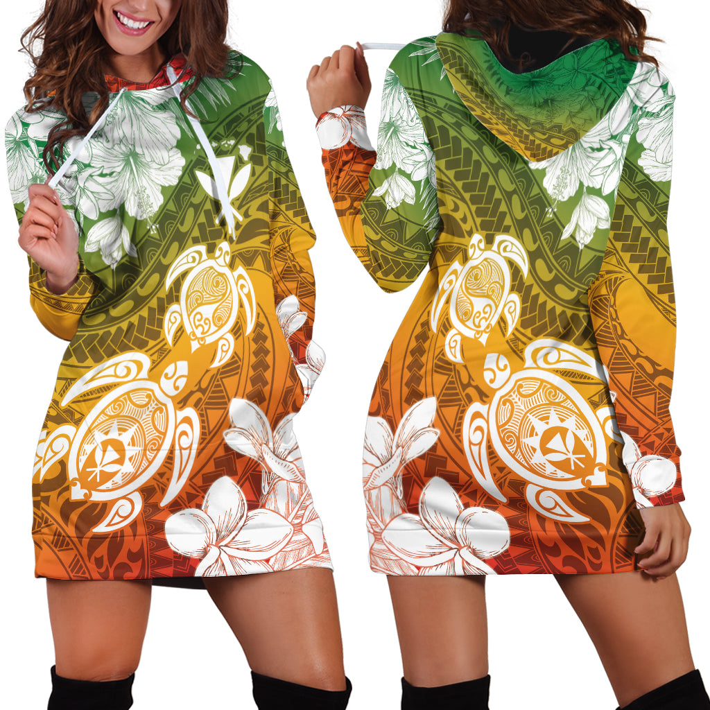 Kanaka Maoli Hawaii Flag Day Hoodie Dress Vibrant Frangipani