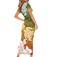 Kanaka Maoli Hawaii Flag Day Short Sleeve Bodycon Dress Vibrant Frangipani