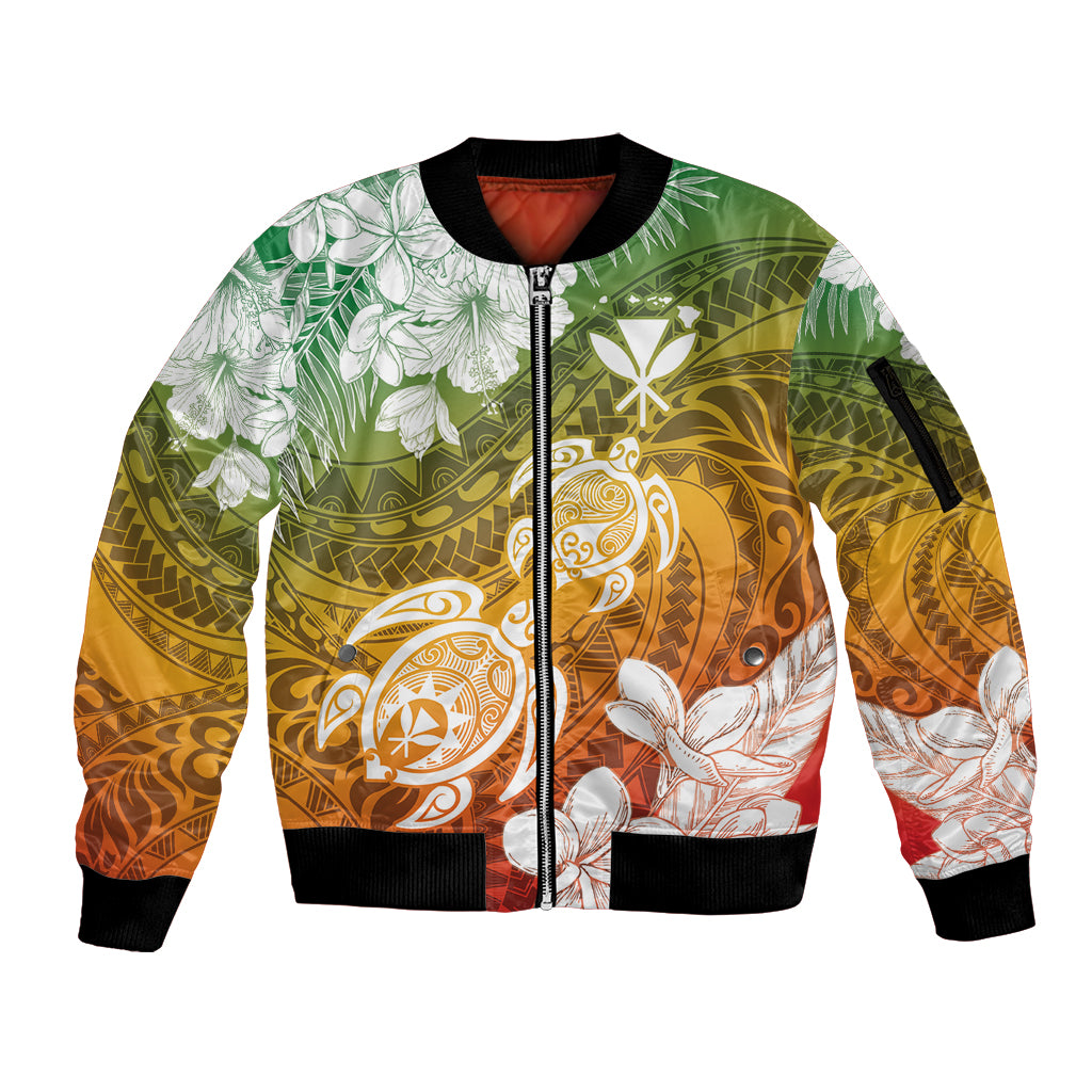 Kanaka Maoli Hawaii Flag Day Sleeve Zip Bomber Jacket Vibrant Frangipani
