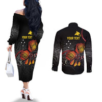 Personalized Papua New Guinea Milne Bay Couples Matching Off The Shoulder Long Sleeve Dress and Long Sleeve Button Shirt Bagi Necklace Mix Lime Pot Grunge LT7 - Polynesian Pride