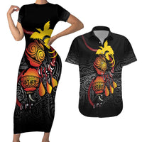 Personalized Papua New Guinea Milne Bay Couples Matching Short Sleeve Bodycon Dress and Hawaiian Shirt Bagi Necklace Mix Lime Pot Grunge LT7 Black - Polynesian Pride