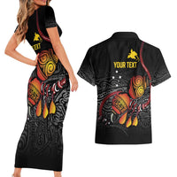 Personalized Papua New Guinea Milne Bay Couples Matching Short Sleeve Bodycon Dress and Hawaiian Shirt Bagi Necklace Mix Lime Pot Grunge LT7 - Polynesian Pride