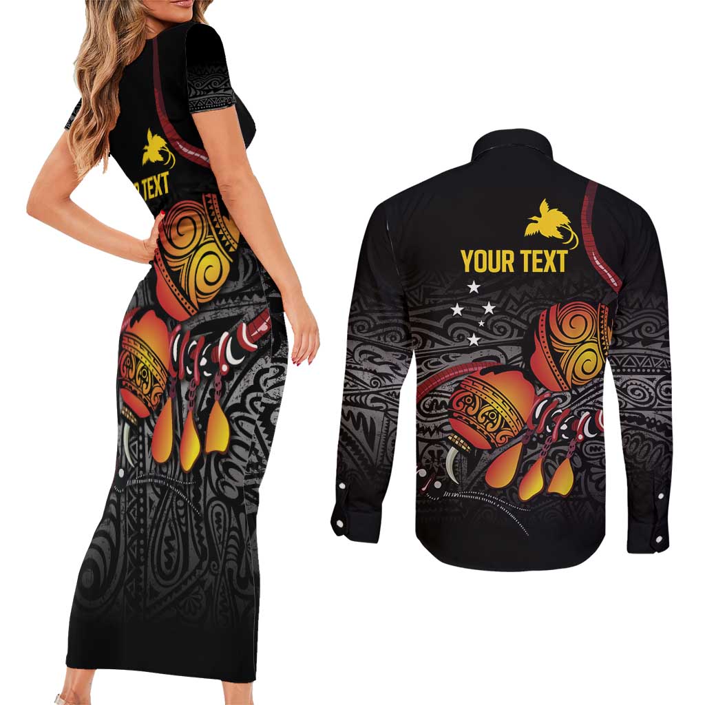 Personalized Papua New Guinea Milne Bay Couples Matching Short Sleeve Bodycon Dress and Long Sleeve Button Shirt Bagi Necklace Mix Lime Pot Grunge LT7 - Polynesian Pride