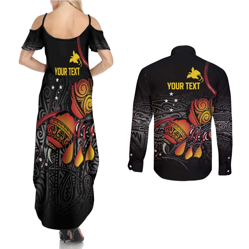 Personalized Papua New Guinea Milne Bay Couples Matching Summer Maxi Dress and Long Sleeve Button Shirt Bagi Necklace Mix Lime Pot Grunge